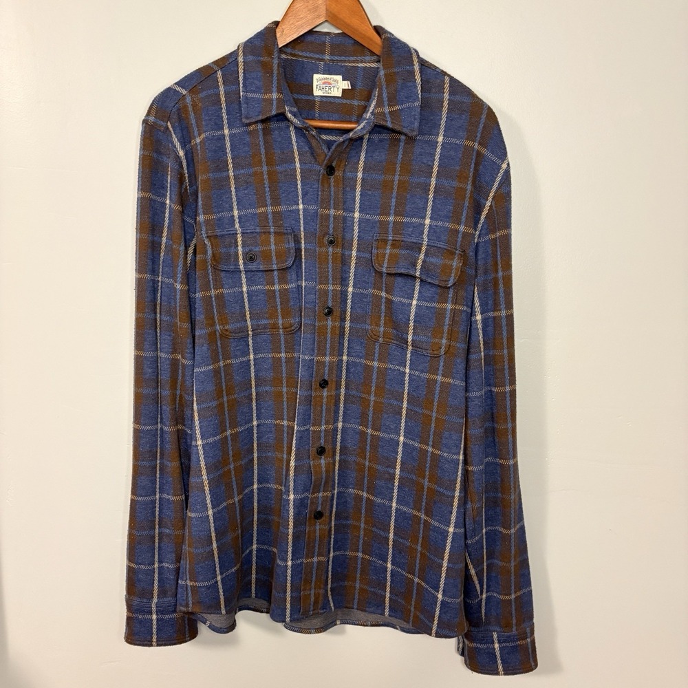Faherty Men's Legends Sweater Shirt L Alpine Lake Plaid Button-Up Flannel
